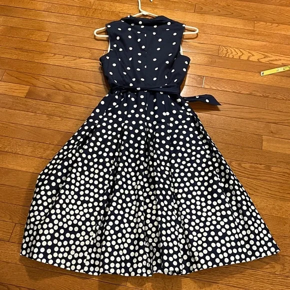 Anne Klein Navy Blue & White Polka Dot Midi Dress - Picture 9 of 17